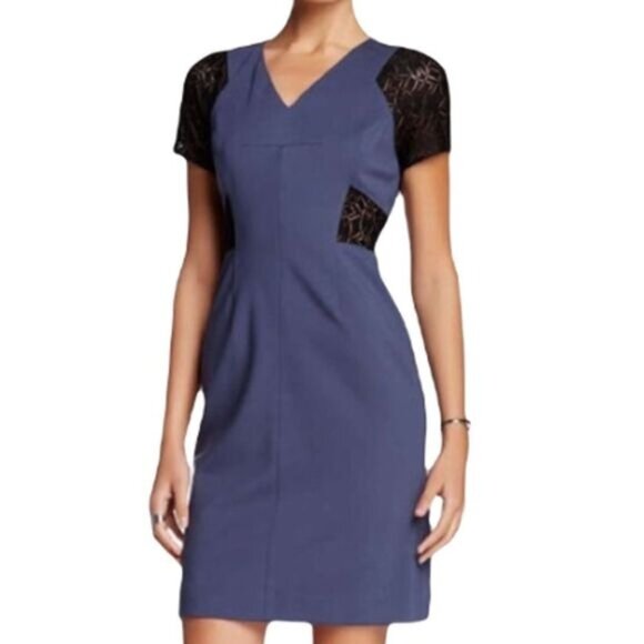 Rebecca Taylor Periwinkle Blue‎ & Black Lace Dress Size 0 - Picture 2 of 8